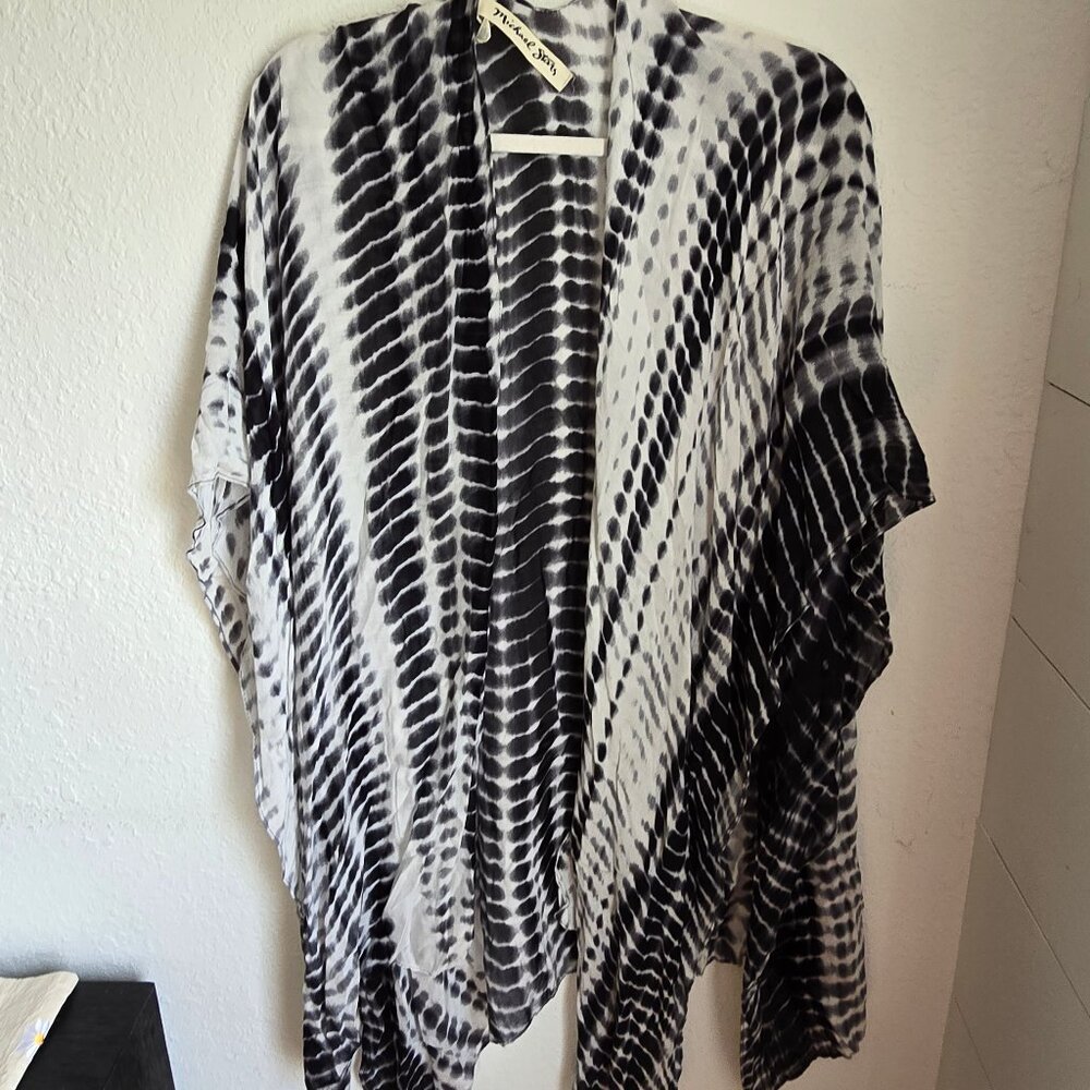Michael Stars Black and White Dot Pattern OS Swim Cover Up Kimono